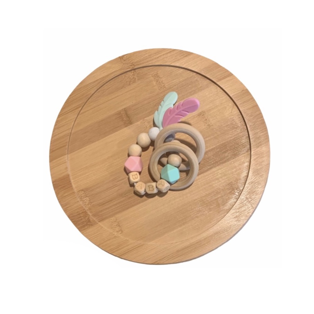 Feather Silicone & Wood Teething Ring